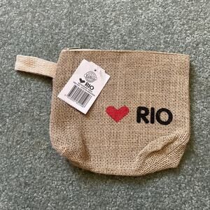 Love Rio Amazon Jute Burlap Bag Makeup Toiletry Cosmetic Zip Pouch Brazil 8x7”